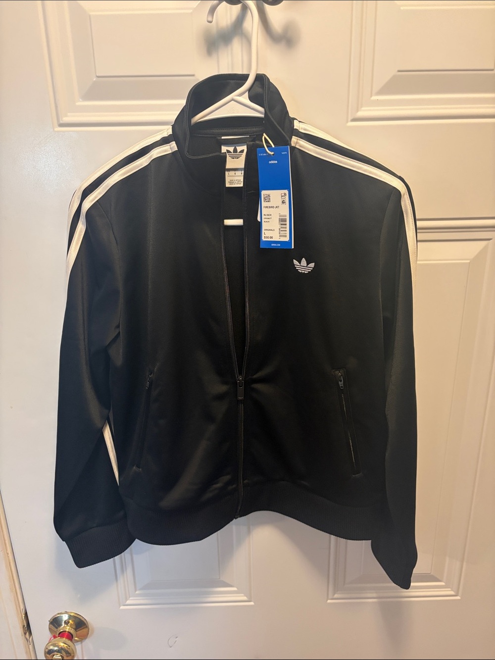 adidas Black Track Jacket with White Stripes and Trefoil Logo